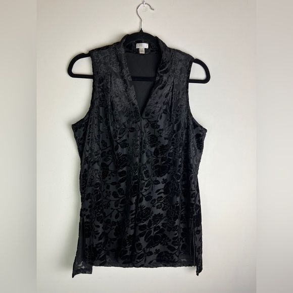 Vintage Y2K Spense M Velvet Floral Burnout V-Neck Top Whimsigoth Witchy Grunge - Picture 5 of 10